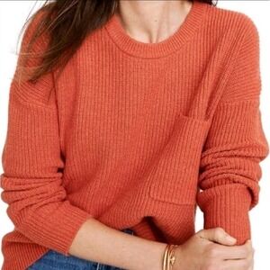 Madewell Thompson Pocket Pullover Sweater Orange Cotton Blend Casual Acadamia XL
